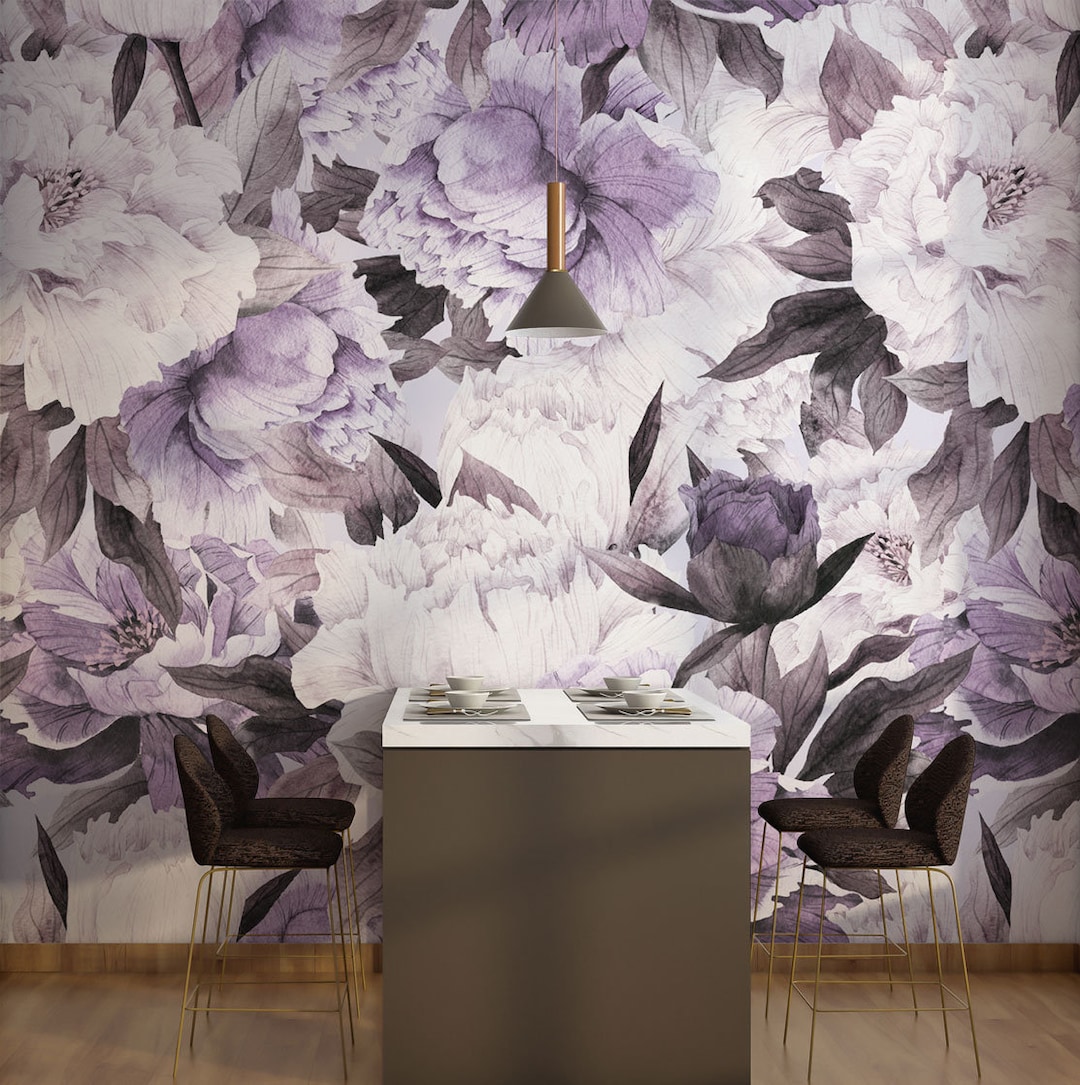 PURPLE FLORAL WALLPAPER Boho Floral Wallposter Soft Fone Flowers