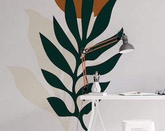 Minimal Botanical Wall Decal, Scandinavian Leaf Sticker, Modern Boho Wall Sticker, Peel and Stick Botanical Wall Decor