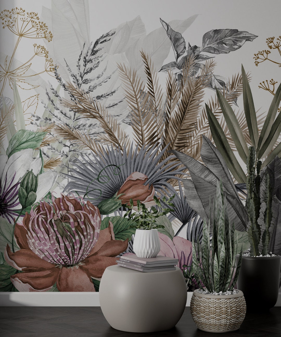 Botanical Floral Peel and Stick Wallpaper , Colorful Flowers Removable ...