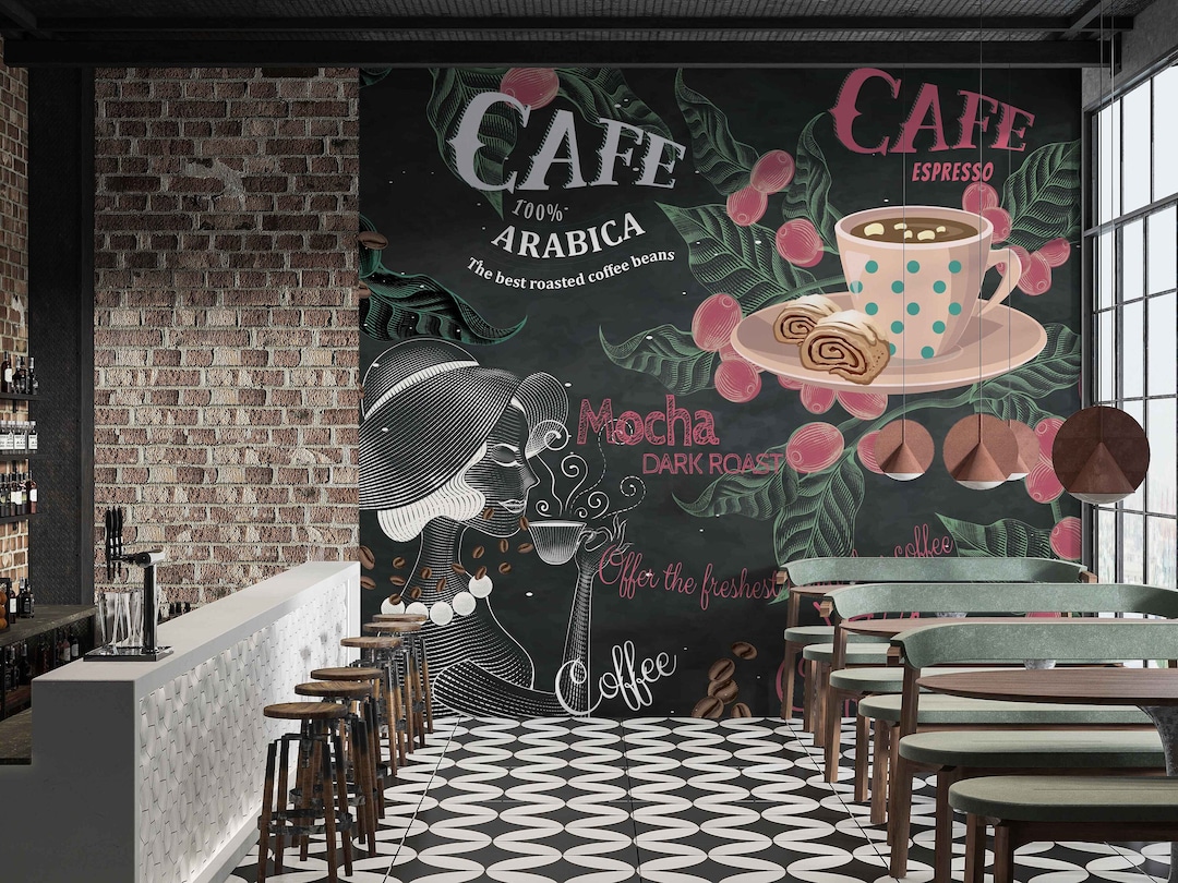 Coffee Shop Wallpaper Restaurant Mural Art Deco Cafe Wallpaper Vintage
