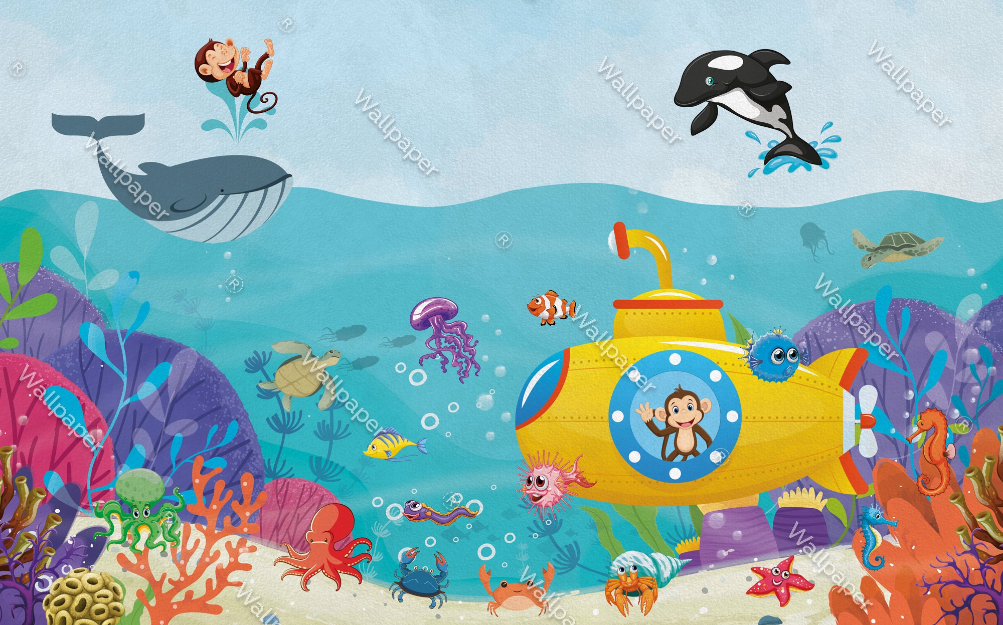 Papel pared infantil bajo el mar - TenVinilo