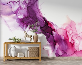 FOGGY COLOR TRANSITION, Adhesive Wallpaper, Removable Wallposter, Pink to Purple Marble, Living Room Decor, Marble Mural, Custom