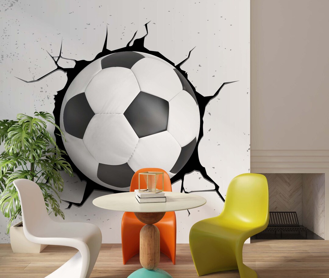 Soccer Ball Wallpaper, 3D Sports Wallposter, Adhesive Soccer Ball Aesthetic Decal, Realistic