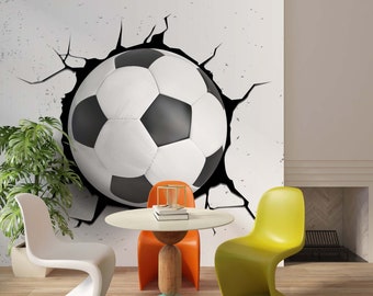 Fotbollstapet, 3D-sportväggposter, självhäftande fotbollsestetisk dekal, realistisk skalbar realistisk 3D-väggmålning - ny hemgåva