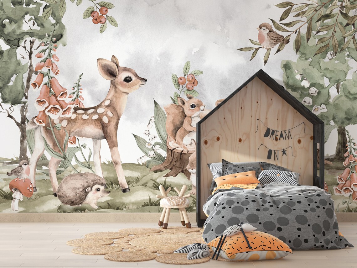 Watercolor Effect Jungle Wallpaper for Nursery Baby Room Etsy