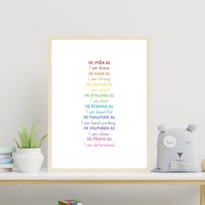 Kids Maori Language Affirmations for Children Bilingual Wall Art Print New Zealand Aotearoa Kiwiana Te Reo Māori for Tamariki tamaiti pepi
