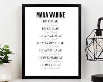 Mana Wahine Print Wall Art Te Reo Maori Māori Language Aotearoa New Zealand Kiwiana Affirmations For Woman Women