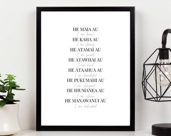 Maori Language Affirmations Bilingual Wall Art Print New Zealand Aotearoa Kiwiana Te Reo Māori