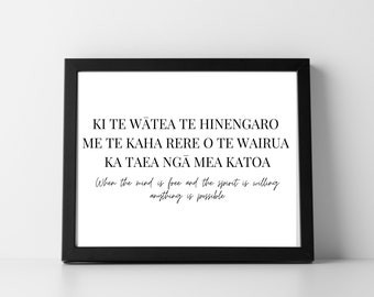 Te Reo Maori Whakatauki Māori Language Print Aotearoa New Zealand Kiwiana Proverb Wall Art gift art