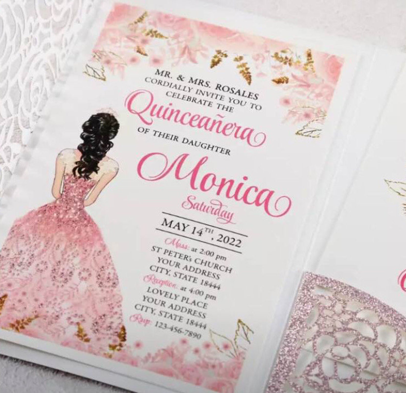 Blush Pink Quinceanera Invitations Wedding Invitations Etsy