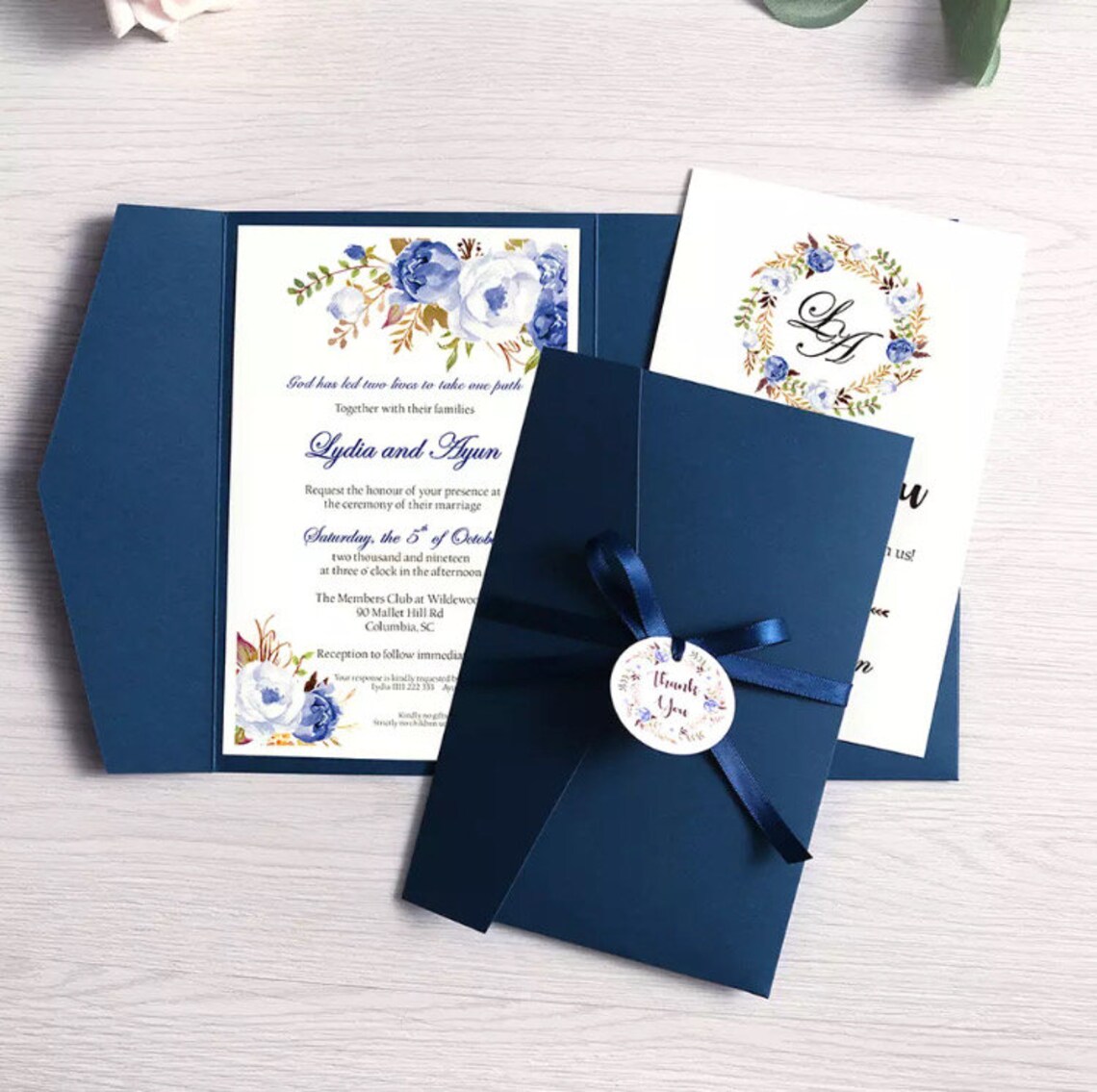 Blue Wedding Invitations with RSVP Laser Cut Wedding image 1