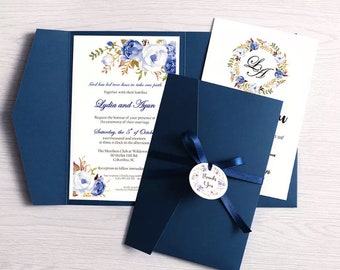 Blue Wedding Invitations - with RSVP- Laser Cut Wedding Invitations