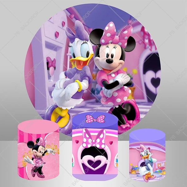 Minnie Mouse and Daisy Round Backdrop, background Party, Polyester Covers