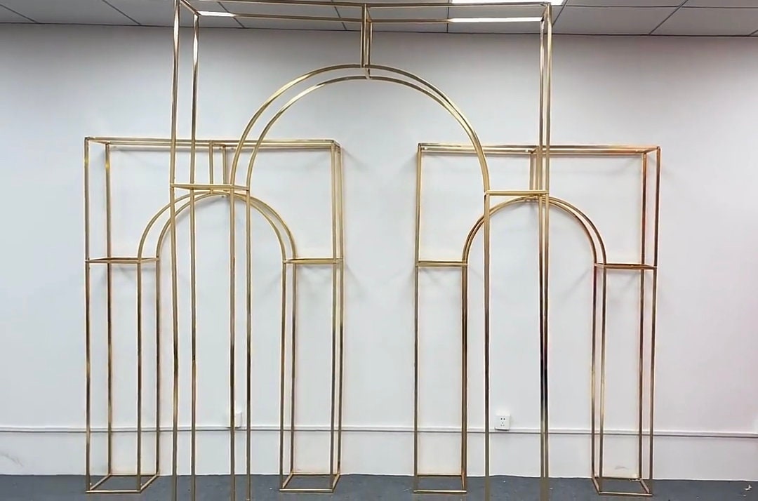 3 Pcs Stands, Curve Wedding Backdrop, Gold Iron metal Screen Arch