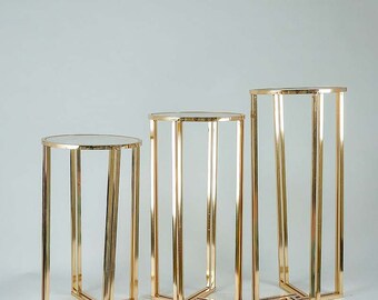 3 Pcs Gold Irradia Pedestals Stands, Party Backdrops, Party Decor Cylinders