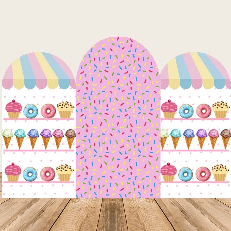 Sweet Life Pink White Ice Cream Arch Backdrop Kit