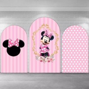 Disney Arch Cover Pink Baby Minnie  Mouse, Party Backdrop Background, Double side Print