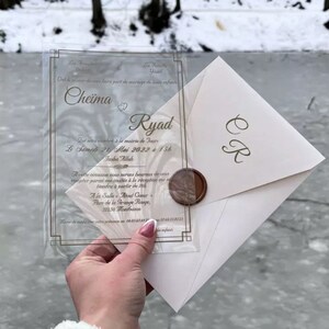 Beautiful Acrylic Invitations, Gold Invitations, Wedding, Quinceanera Design Invitations, clear acrylic with envelope