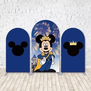 Royal Blue Mickey Mouse Arch Backdrop Cover Wall Prince Boy Party Decor background Elastic