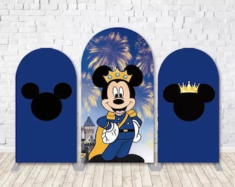 Royal Blue Mickey Mouse Arch Backdrop Cover Wall Prince Boy Party Decor background Elastic