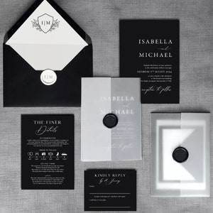 Monochrome Invitations, Black and White Wedding invitations with envelope