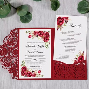 Red Wedding Invitations - with envelope - Laser Cut Wedding Invitations- Quinceanera
