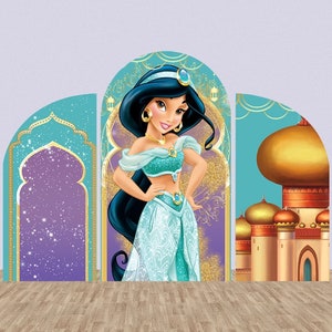 Aladdin Princess Jasmine Arched Wall backdrop Cover, Party Decor background Elastic Covers