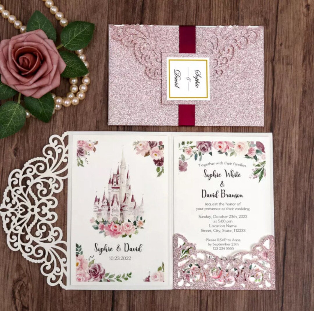 Blush Pink Quinceanera Invitations, Wedding Invitations, Bridal, With