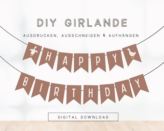 DIY Kinder Geburtstagswimpel Happy Birthday Gänse natur | Wimpelkette Geburtstag zum Ausdrucken | Druckvorlage als Download 310