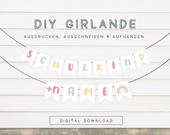 Schulkind Wimpelkette zur Einschulung mit Namen personalisiert | DIY Druckvorlage zum ausdrucken | Girlande zum Schulanfang 601