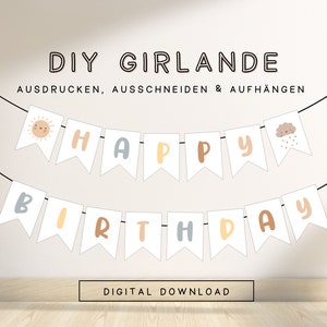 DIY Geburtstagswimpel Happy Birthday Pastell | Druckvorlage Girlande Kinder | Geburtstagsdeko zum ausdrucken und aufhängen 309