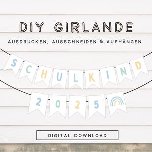 Schoolchild pennant chain boy astronaut to print | Boys decoration garland school enrollment 2025 pastel blue DIY garland school start 607