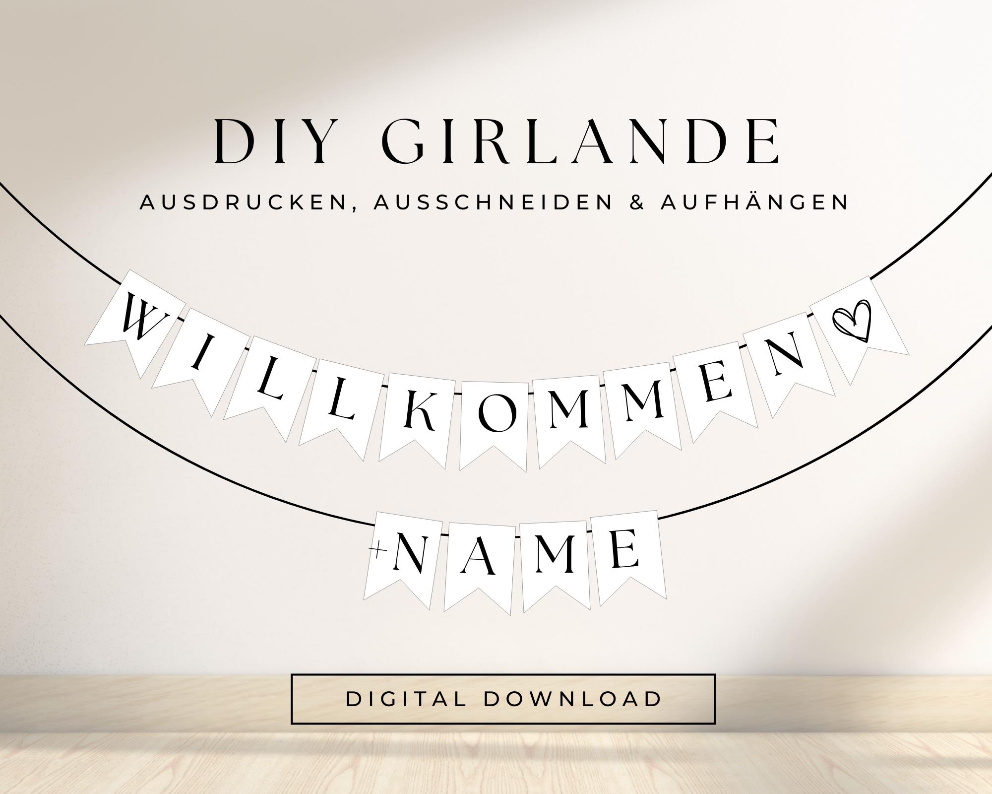Personalisierbare Willkommen Girlande Mit Namen | Moderne Deko Einweihung Personalisiert | DIY Wimpelkette Mit Name Selbst Ausdrucken 702