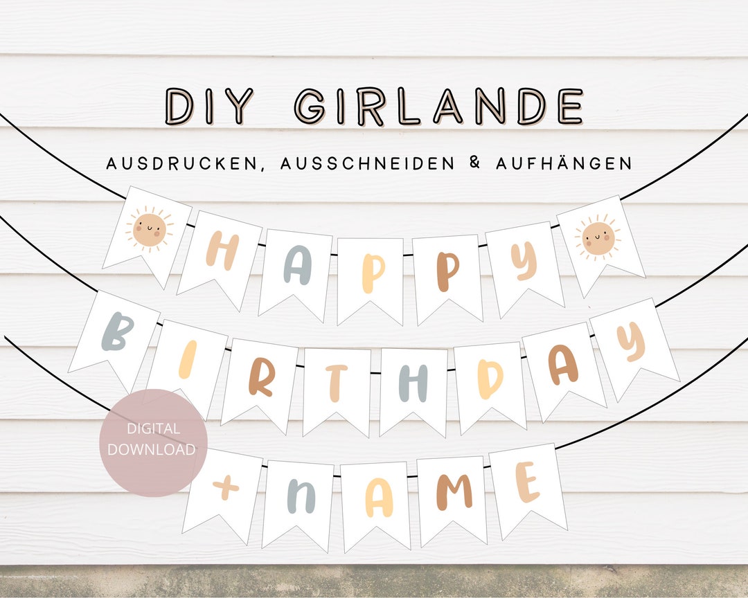 Geburtstagsgirlande Happy Birthday Personalisiert Mit Namen DIY Wimpel