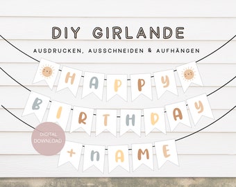 Geburtstagsgirlande Happy Birthday personalisiert mit Namen | DIY Wimpel Geburtstag | Geburtstagsbanner | Vorlage zum Ausdrucken 309