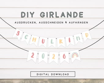 Schoolchild 2026 Girl Garland First Day of School Printable Template | DIY Bunting Schoolchild Rainbow Back to School Decoration Bunting 601