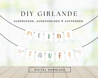 Taufe Wimpelkette pastell zum Ausdrucken | DIY Girlande Taufe | Wimpelkette Druckvorlage zur Taufe | Digitaler Download 203