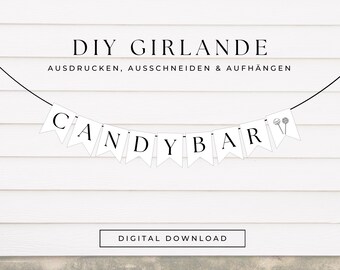 Candybar DIY Girlande Druckvorlage | Wimpelkette Buffet Deko Naschen | nachhaltige Candybar Deko für Süßes | Wimpel zum Ausdrucken 703