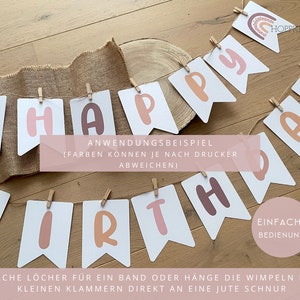 Regenbogen Partygirlande Happy Birthday für Kinder PDF Vorlage Geburtstagsgirlande pastell als Download Wimpel zum ausdrucken 301 image 6