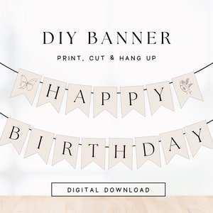 DIY Birthday Banner Happy Birthday Line Art Design | printable Party Decor Pennant | Print Template english US Letter 307