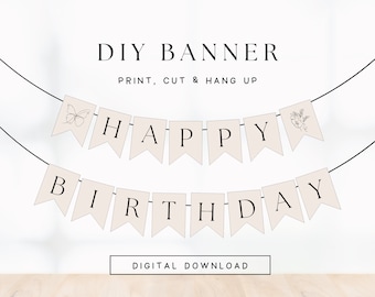 DIY druckbare Geburtstagsgirlande Happy Birthday Line Art | Wimpelkette Vorlage Geburtstag zum Ausdrucken | englisch 307