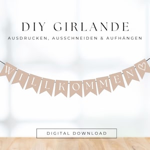 Willkommen Wimpelkette zum selbst ausdrucken | druckbare Deko Girlande Einweihungsparty modern | PDF Vorlage Wimpelkette 701