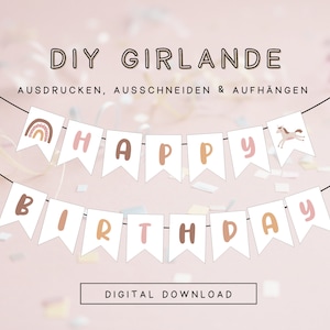 Erster Geburtstag Wimpelkette als Download | Mädchen Girlande Druckvorlage pastell Regenbogen | Geburtstagsdeko ausdrucken und aufhängen 301