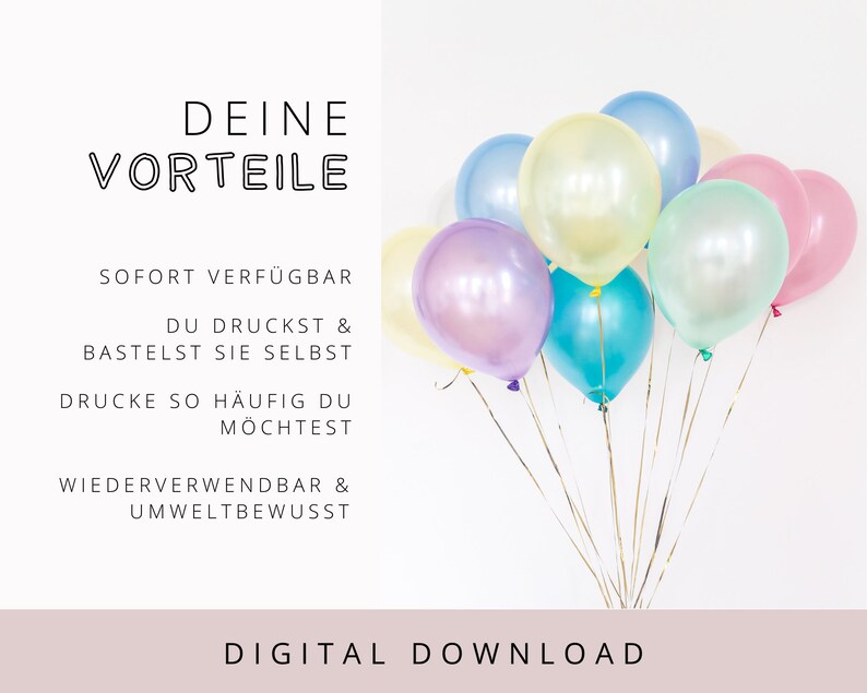 Regenbogen Partygirlande Happy Birthday für Kinder PDF Vorlage Geburtstagsgirlande pastell als Download Wimpel zum ausdrucken 301 image 9