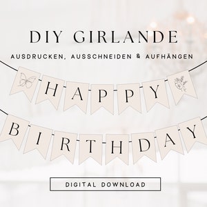 DIY printable birthday garland Happy Birthday minimalist line art | Modern birthday bunting to print | Print template 307