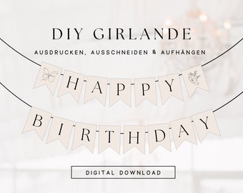 DIY druckbare Geburtstagsgirlande Happy Birthday minimalistisch Line Art | Moderne Wimpelkette Geburtstag zum Ausdrucken | Druckvorlage 307