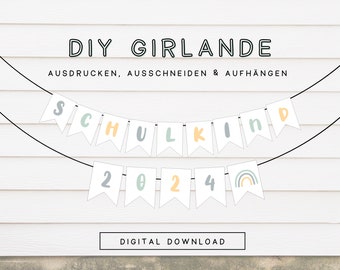 Wimpelkette Einschulung zum ausdrucken | DIY Girlande Schulkind 2024 | Wimpelkette zum Schulanfang sofort verfügbar 202