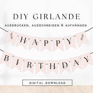 DIY Vorlage Geburtstagsgirlande Happy Birthday minimalistisch Botanik | Moderne Wimpelkette Geburtstag zum Ausdrucken | Druckvorlage 306