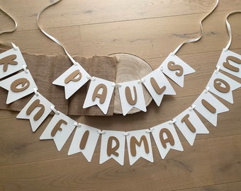 Garland confirmation natural personalized with name | Confirmation garland | Church decoration celebration | natural beige