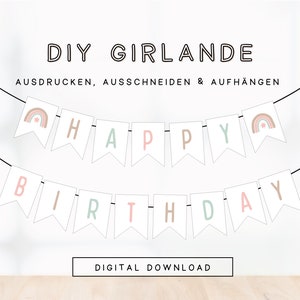 DIY Girlande Happy Birthday Regenbogen Pastell Farben | PDF Vorlage Geburtstagsgirlande zum Ausdrucken | Mädchen DIY Party Deko 311